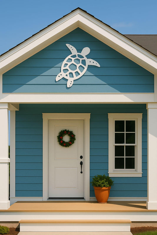Large Sea Turtle Wall Decor, Coastal Outdoor PVC Sign for House or Porch, Waterproof Nautical Beach Art for Gable or Siding D