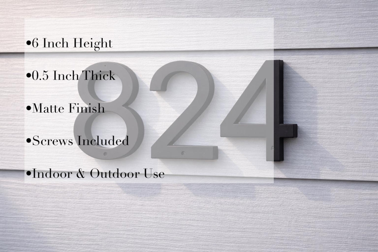 Modern House Numbers 6 Inch, Matte Black Address Sign, Contemporary Outdoor Home Decor,