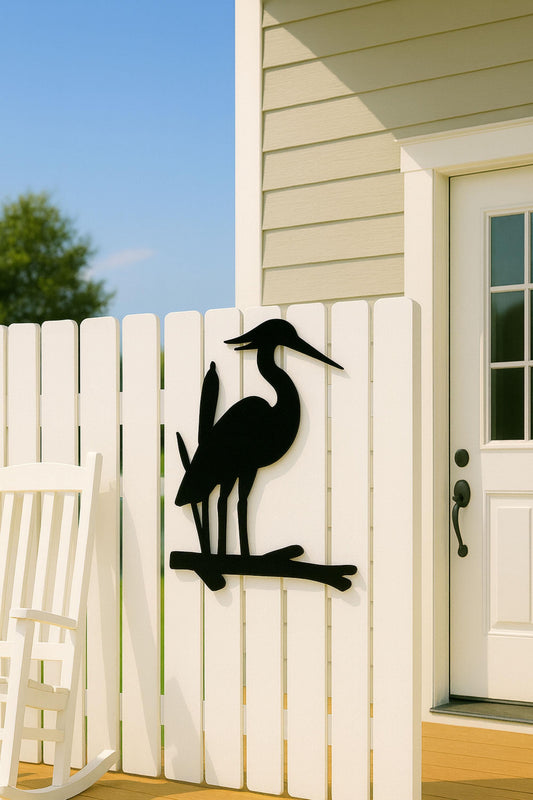 Black Heron Wall Decor, Coastal Outdoor Wall Art, Beach House Decor, Large PVC Heron Sign, Nautical Porch Fence Patio Wall Ar