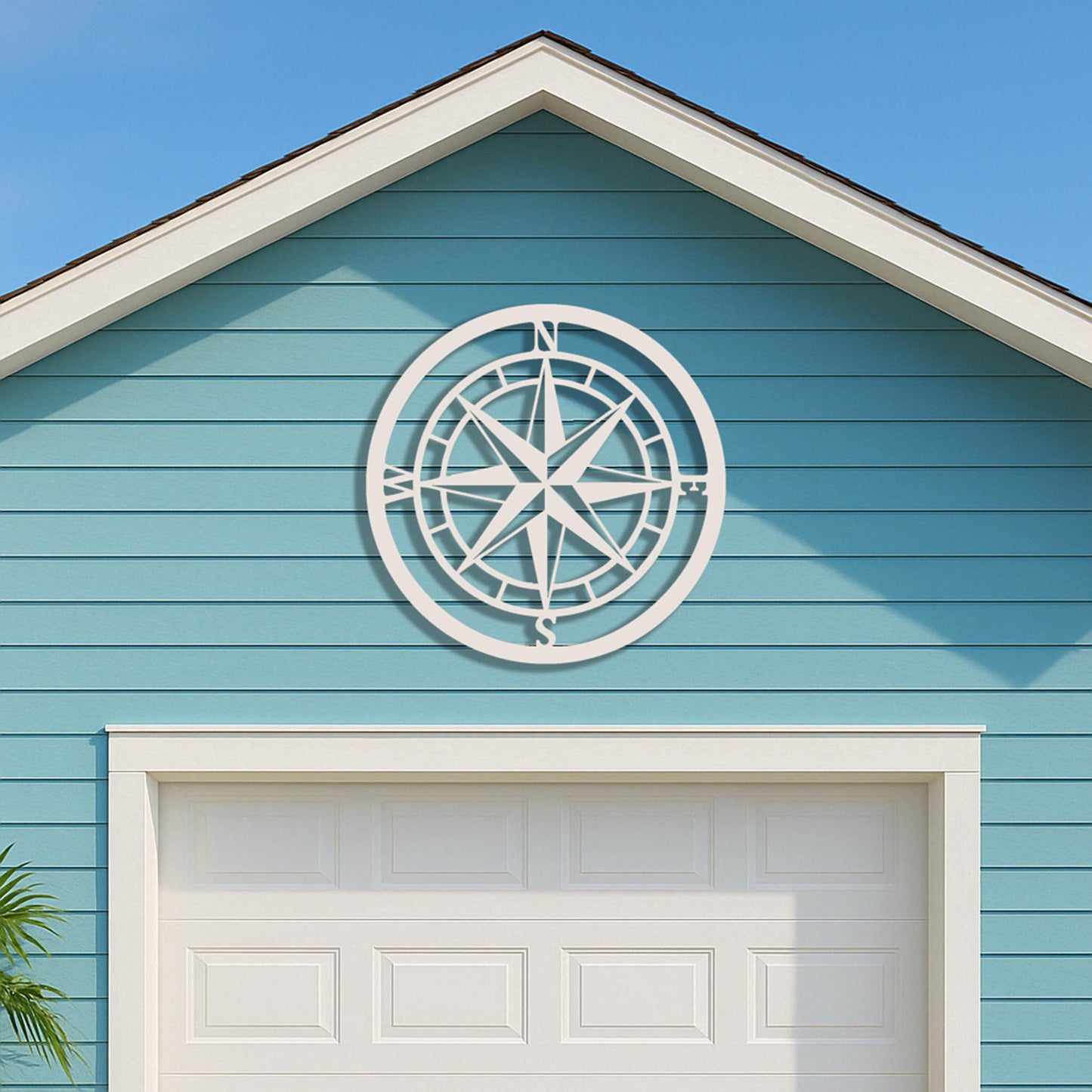 Nautical Compass Wall Art, Coastal Outdoor Wall Decor, Beach House Gable Sign, White PVC Nautical Compass, Weatherproof Porch