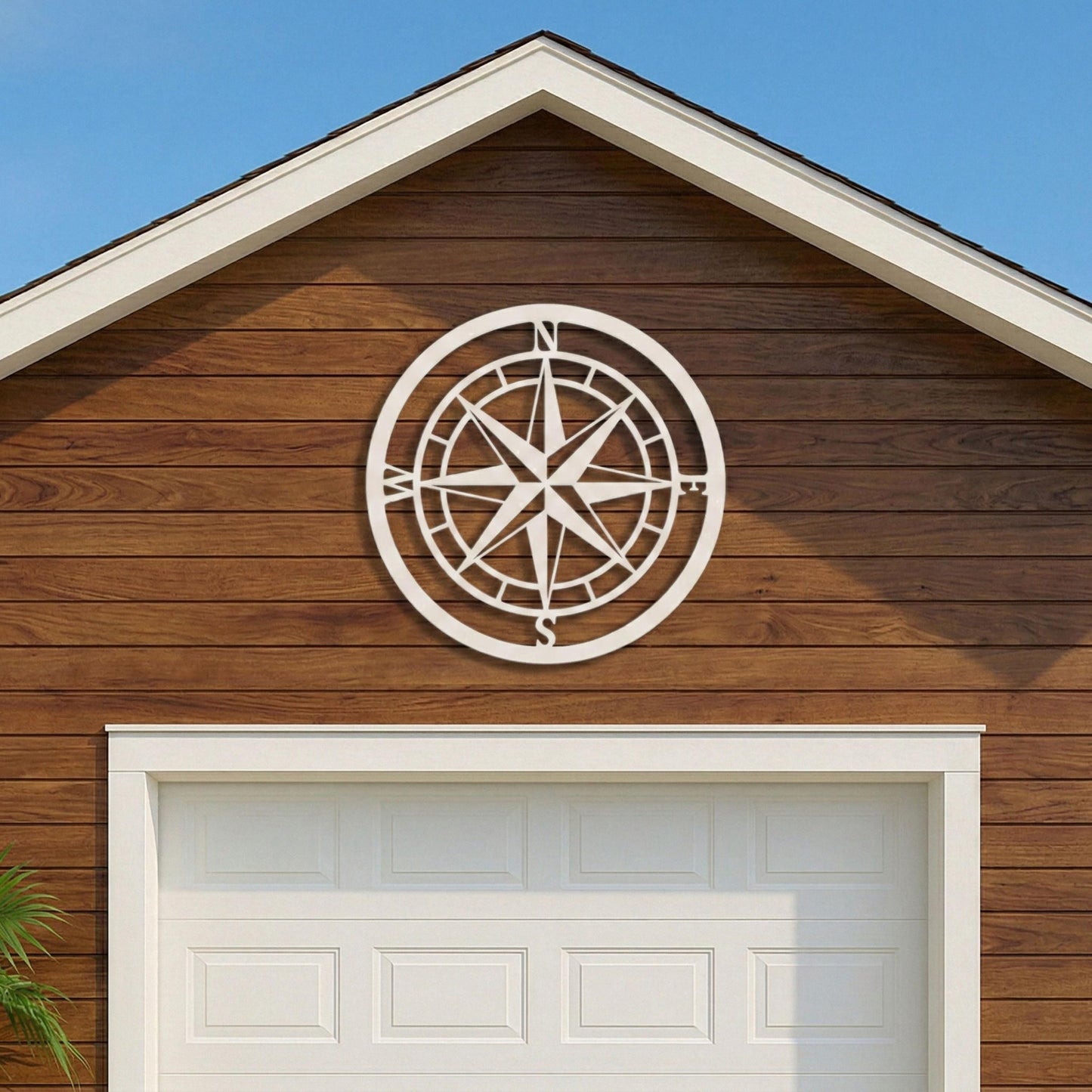 Nautical Compass Wall Art, Coastal Outdoor Wall Decor, Beach House Gable Sign, White PVC Nautical Compass, Weatherproof Porch
